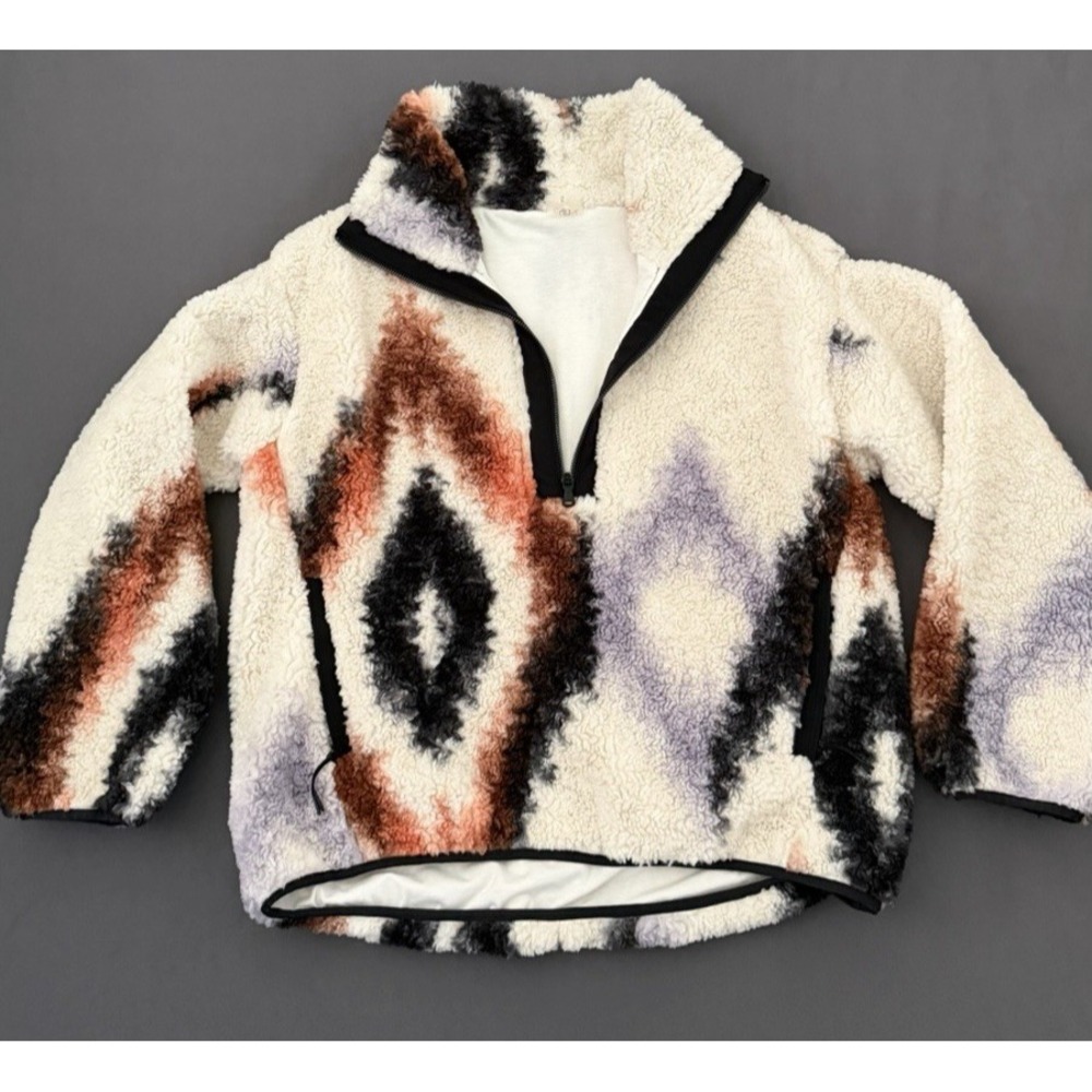 CALIA  Sherpa Fleece Jacket Women's Size Small Brown 1/2 Zip Pullover Abstract